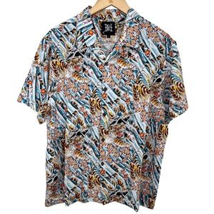 Ed Hardy Tiger Flower Rayon Camp Shirt Men’s Large